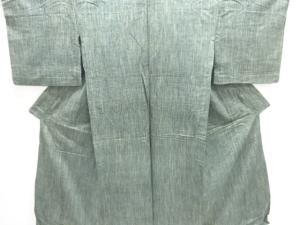 アンティーク　雨縞織出し手織り紬単衣着物